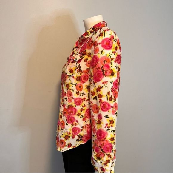 Ann Taylor Women's Double Pocket Long Sleeve Red Cream Print Button Down top US6 - Picture 5 of 10